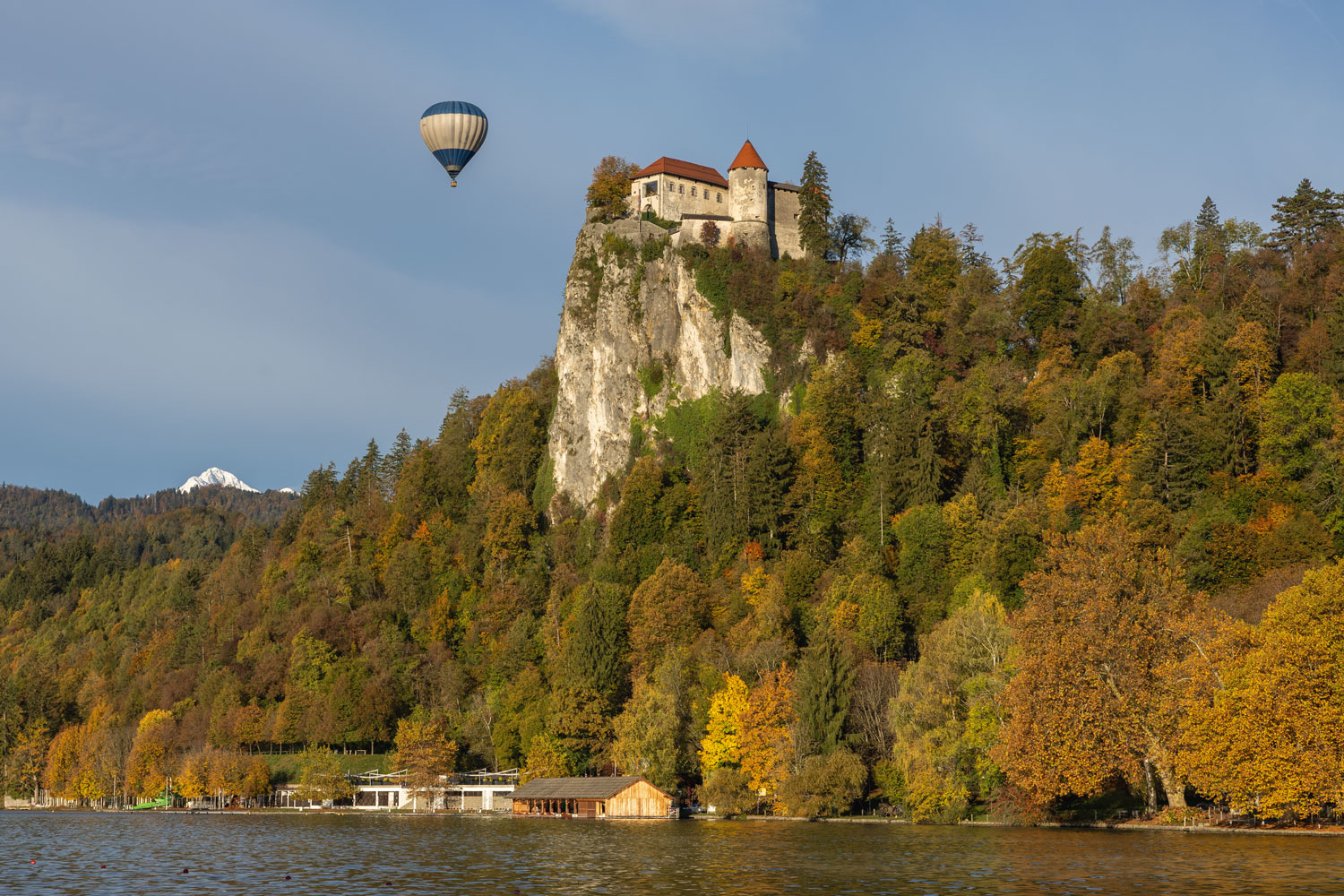 Bled Castle atop the cliff above Lake Bled.