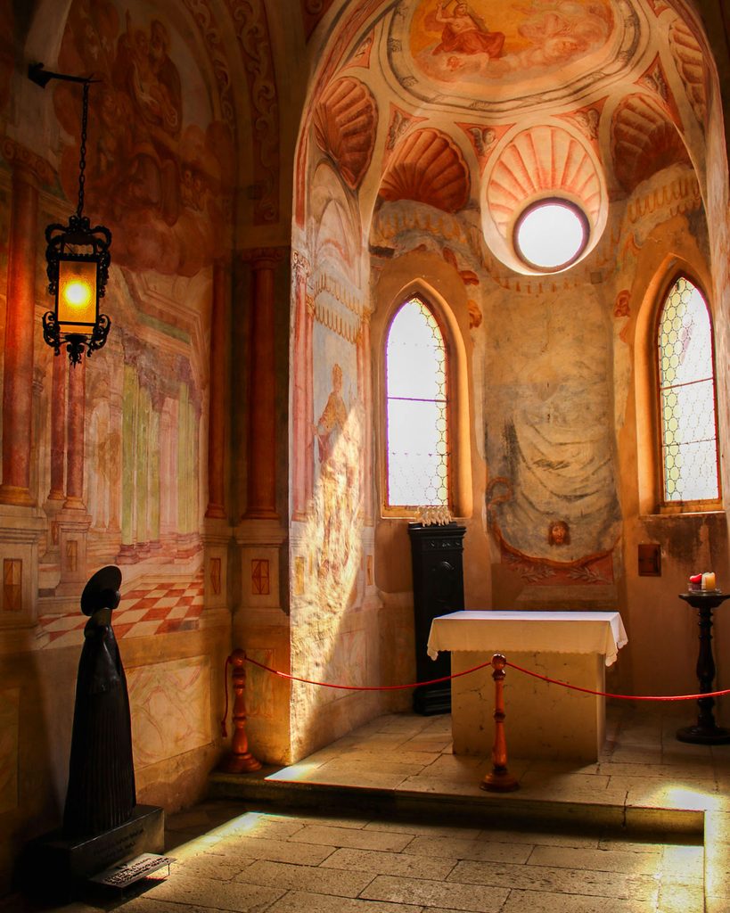 Chapel at Bled Castle that lies on the cliff above Lake Bled in Slovenia.