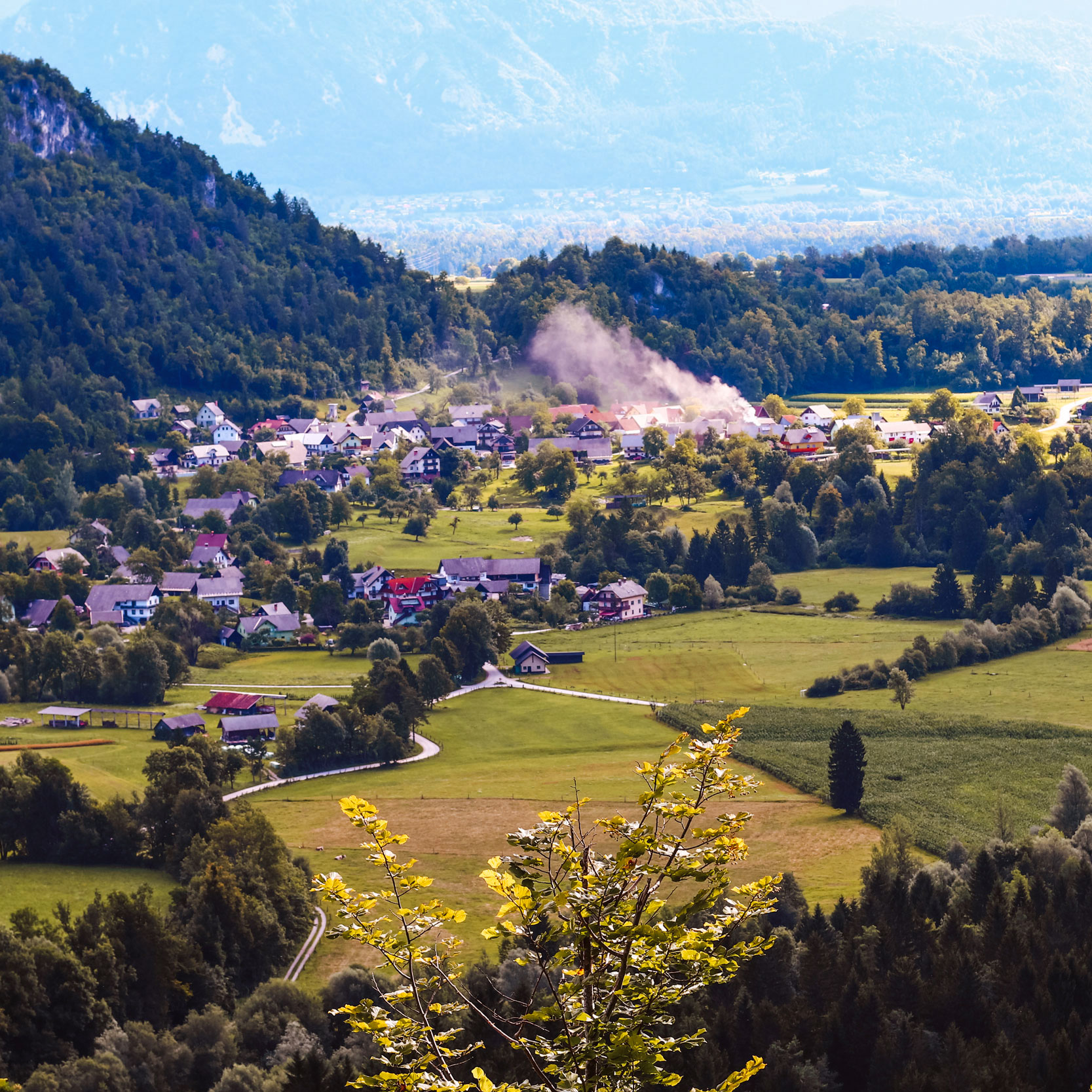 The view of countryside from the hiking trail between Selo pri Bledu and Kupljenik.