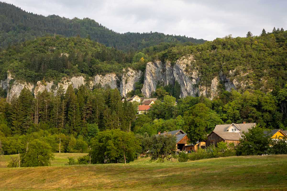Iglica Rock in the village og Bohinjska Bela near Lake Bled.