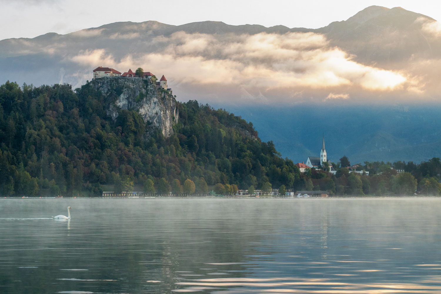 Lake Bled with Bled Castle in autumn