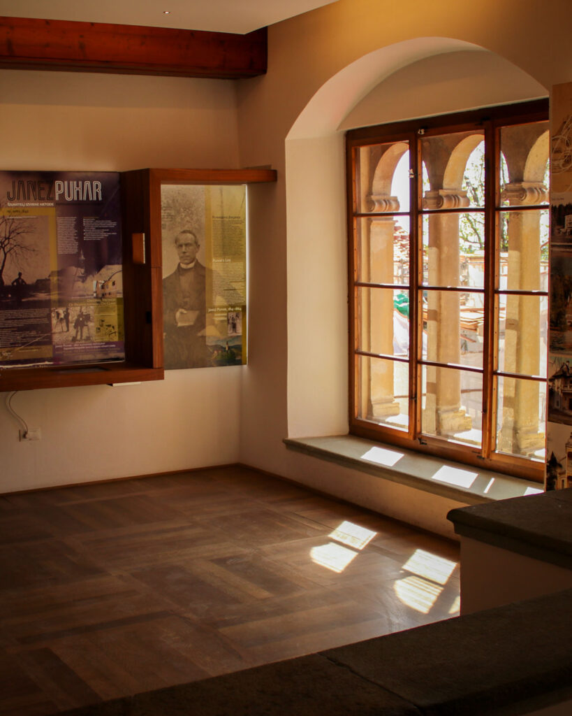 Museum at Bled Castle that lies atop the cliff above Lake Bled. 
