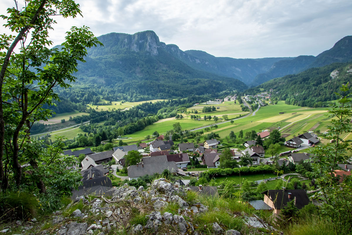 The view over Bohinjka Bela from the top of Iglica Cliff. 