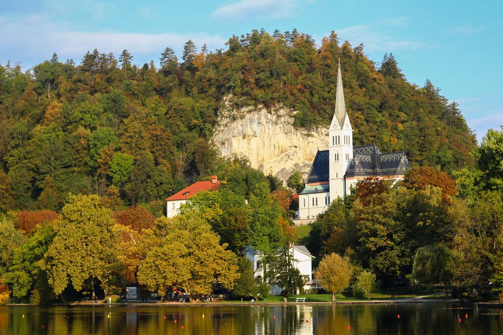 Saint Martin's Church near Lake Bled in autumn