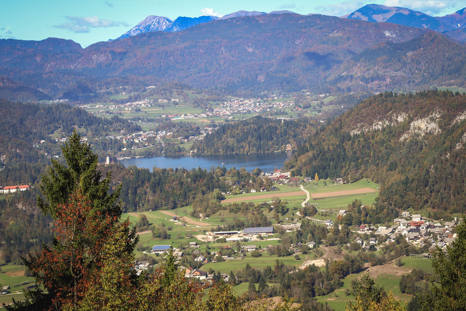 Lake Bled as seen from the Hunters' Hut at Talež